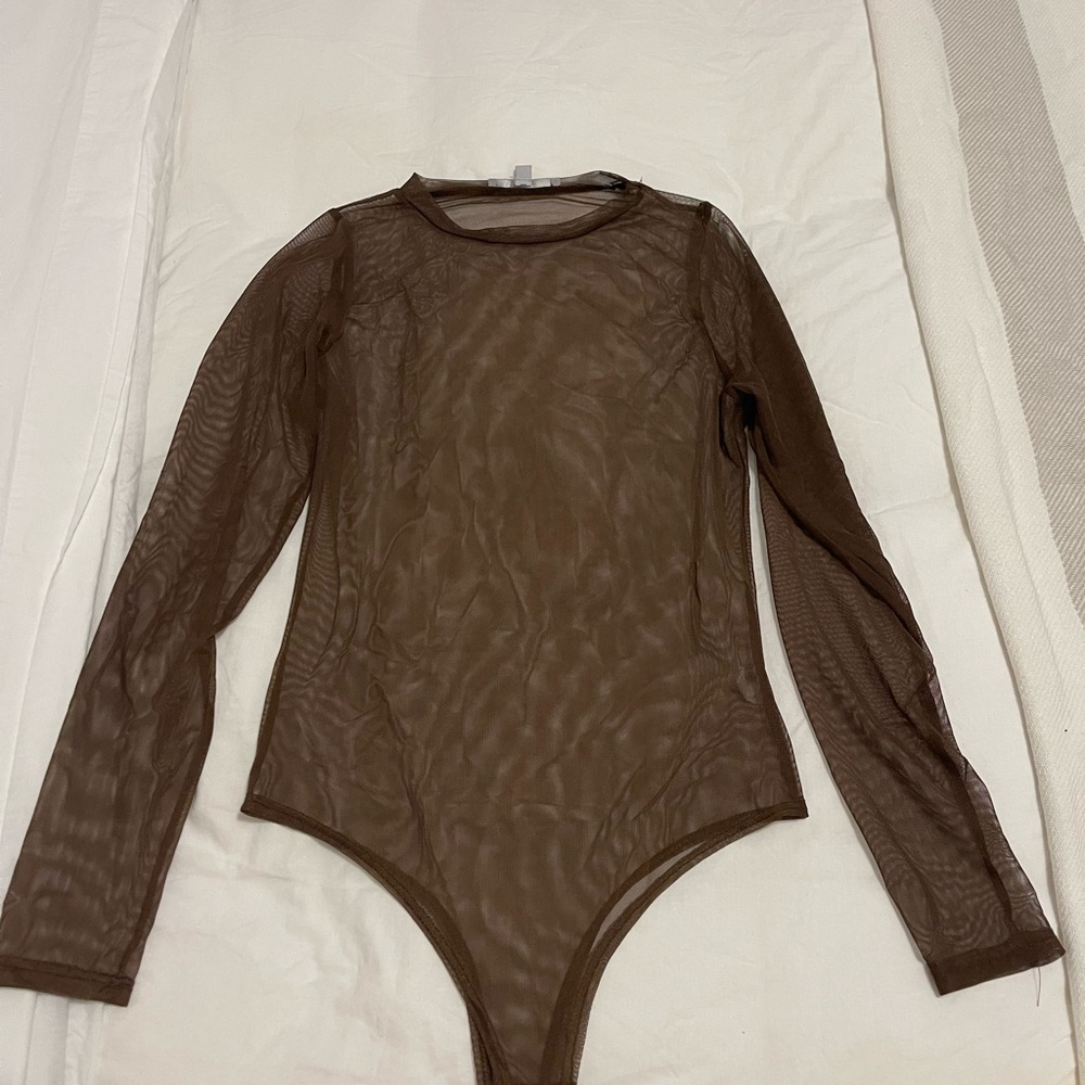 Gaze Brown Bodysuit Top with Long Sleeves
